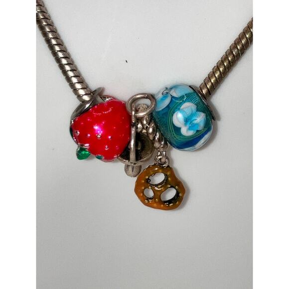 4 Charms Slide Snake Chain 15 7/8 Inch Necklace! - Picture 2 of 12